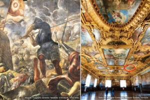 Soffitto della Salla del Maggior Consiglio in palazzo Ducale a Venezia. Opere di Tintoretto