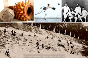 Spettatori sulla tribuna dello sferisterio di Brescia costruito per il "giuco del pallone", fotografia di fine '800