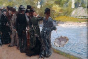 De Nittis, Accanto al laghetto dei Giardini del Lussemburgo, collezione priviata, particolare